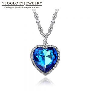 Neoglory Heart of Ocean Blue Heart Necklace Attack Titanic Necklace for Valentine Embellished with Crystals from Swarovski