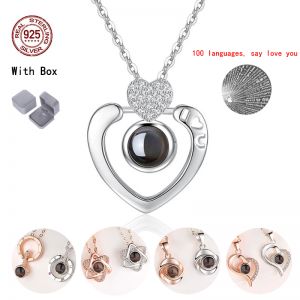 Ladies Heart Pendant Necklaces Crystal Choker 925 Sterling Silver 100 Language I Love You Wife Gift Jewelry Valentine&#039;s Gift